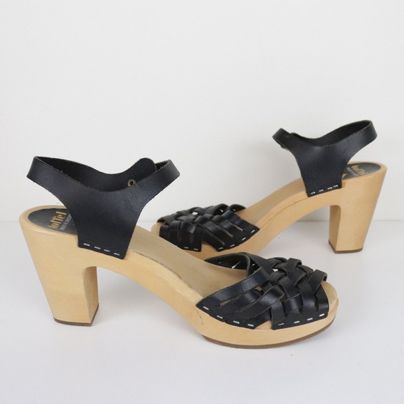 Swedish Hasbeens Braided Sky High Clog Sandals Womens 41 11 Black - Picture 10 of 12